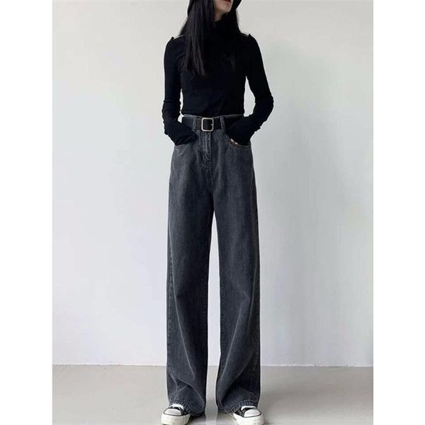 

2011goohojio woman jeans high waist clothes wide leg denim clothing blue streetwear vintage quality fashion harajuku straight pants