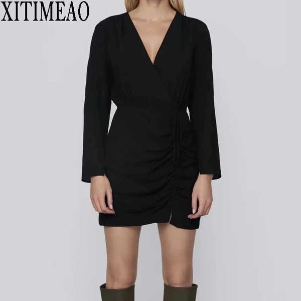 

za women retro elegant dress office casual black es spring autumn slim mini xitimeao 210604, Black;gray