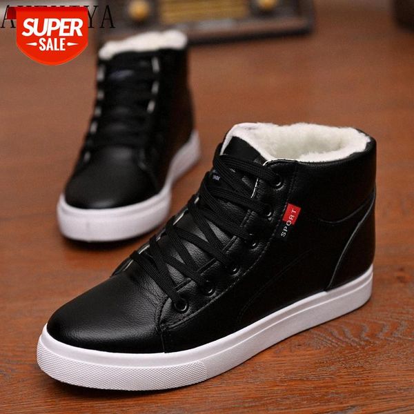 

men's shoes autumn 2020 new all-match leather high-shoes sports casual daddy sneakers sneakers fashion short boots #t21l, Black