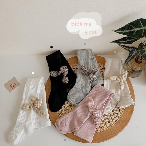 

socks baby girls long sock with bow spring and autumn 2021, Pink;yellow