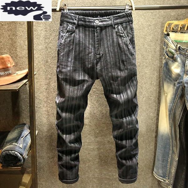 

autumn winter black casual trousers men england style stretch slim pencil comfortable striped business suit pants 28-36 men's