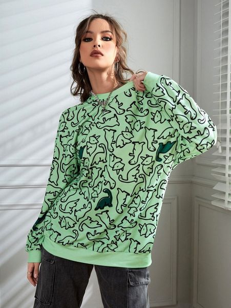 

drop shoulder cartoon graphic pullover a7h0#, White;black