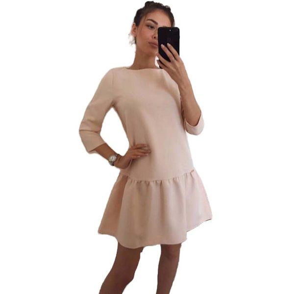 

casual dresses summer dress women 2021 spring solid mini red sweet robe femme khaki three quarter sleeve sashes vestidos, Black;gray