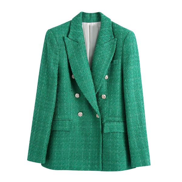 

women's suits & blazers evfer female fashion double breasted 20za thin autumn outwear solid lady in the casual green office thick wool, White;black
