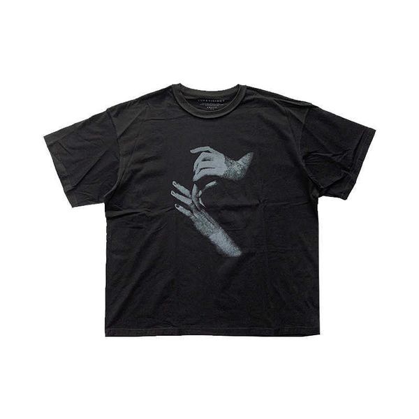 

lukevicious minority simple finger short sleeve high street fashion brand casual loose large men's and women's half sleeve t-shirt, White;black