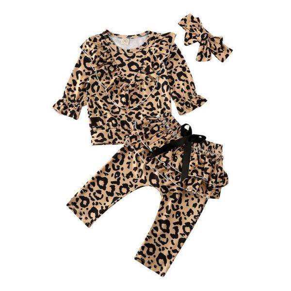 

wallpapers fashion kids toddler baby girl tracksuit leopard pullover blouse ruffle long pants headband outfit autumn clothes set 0-4y