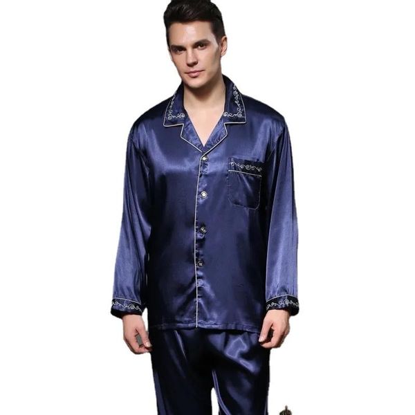 

men's sleepwear 15811-b5 stain silk pajama set men pajamas modern style soft cozy satin nightgown summer, Black;brown