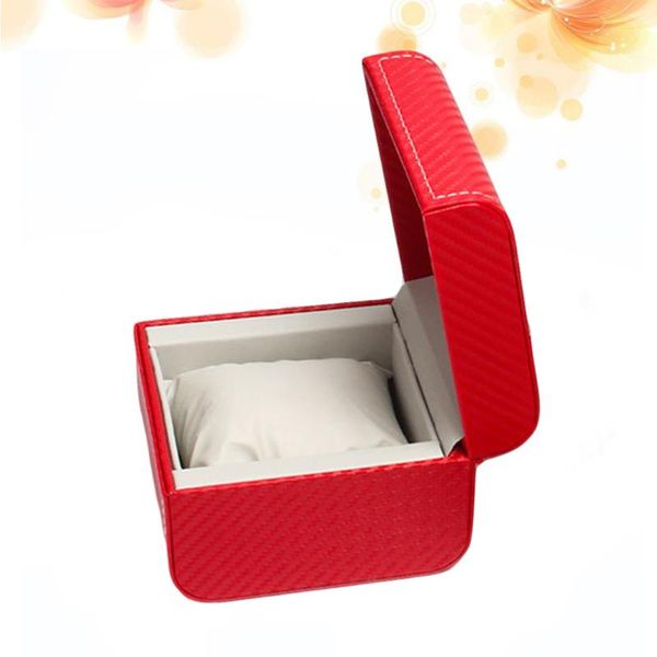 

1pc single watch box jewellery container case pu leather without for storage (red) boxes & cases, Black;blue