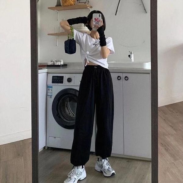 

harajuku jogging sweat baggy gray women capri jogger sports korean fashion sweatpants summer oversize, Black;white