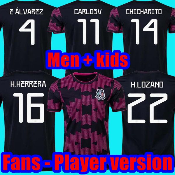 

mexico soccer jerseys copa america camisetas 20 21 fans player version chicharito lozano dos santos 2021 football shirts men + kids sets kit, Black;yellow