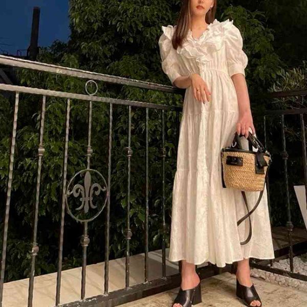 

Casual Dresses 2022 Summer Japanese Style Temperament Women Robes V Neck Voile Jacquard Fungus Empire Solid Vestidos V4ML, Black;gray