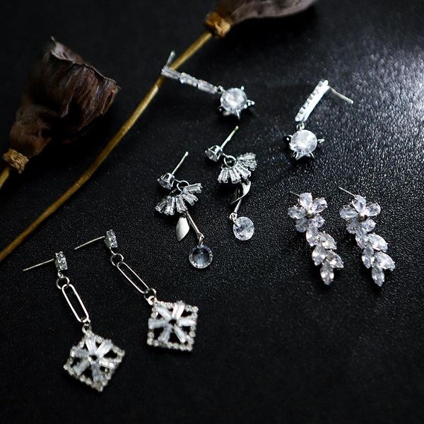 

dangle & chandelier classic fan-shaped multilayer tassel earrings for women creative zircon hypoallergenic ladies european american jewelry, Silver