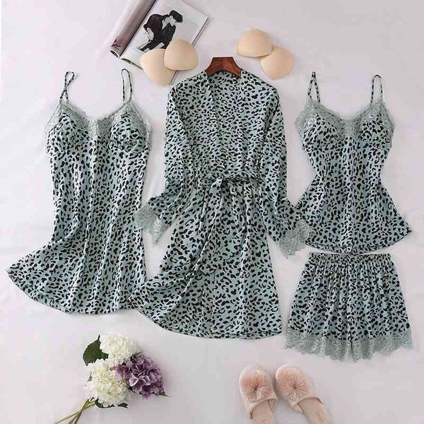 

women's sleepwear 4pcs women pajamas rayon intimate lingerie with breast pads summer comfy kimono robe gown thin v-neck night, Black;red