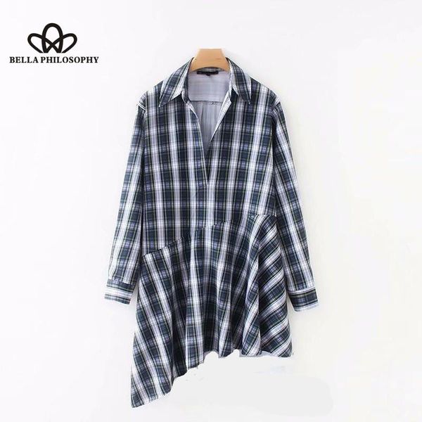 

herstory autumn vintage long sleeve patchwork irregular hem plaid blouse female business casual slim shirt ladies blusas women's blouse, White
