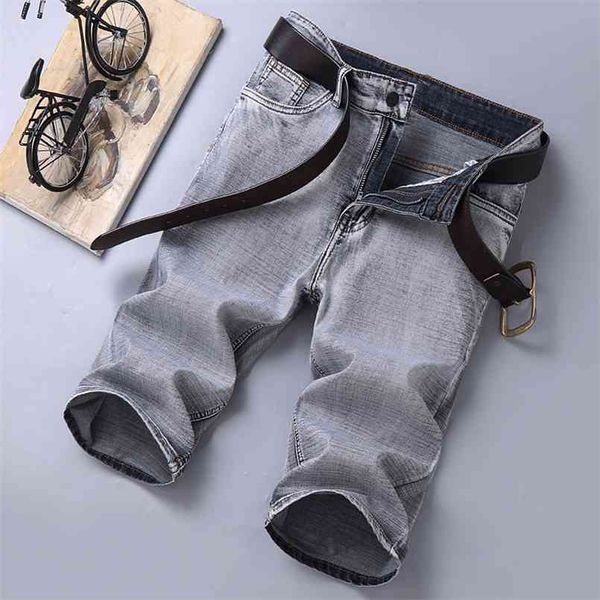 Estilo Clássico Homens Cinzento Ground Calças de Jeans Calças de Verão Stretch Avançado Fino Solto Denim Shorts Masculino marca roupas 210716