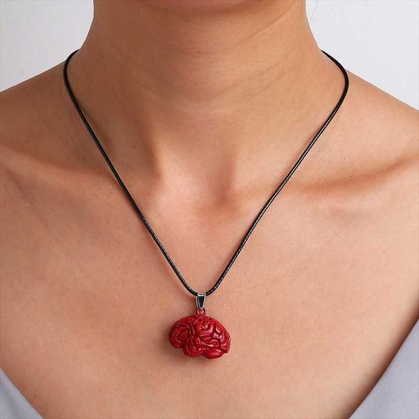 

pendant necklaces zombie blood red simulation brain personality unique necklace collar black rope chain jewelry gargantilla mujer grunge, Silver