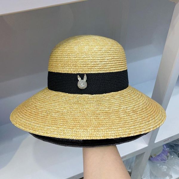 

spring summer straw bucket cap black with logo removable for women holiday beach chapeau sun hat sunscreen wide brim hats, Blue;gray
