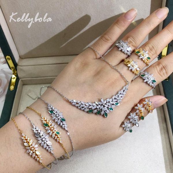 

earrings & necklace kellybola exclusive light luxury zircon bracelet earring ring 4pcs female bride wedding banquet anniversary accessories, Silver