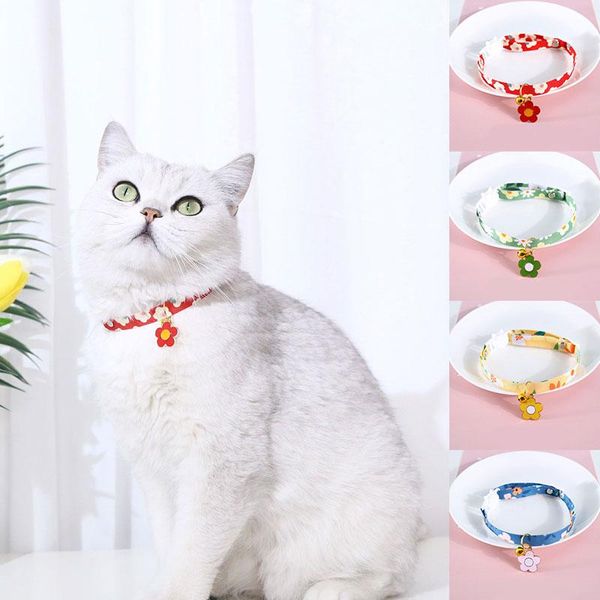 

cat collars & leads pendant flower bell adjustable collar neck strap pet supply ring belt printing fashion