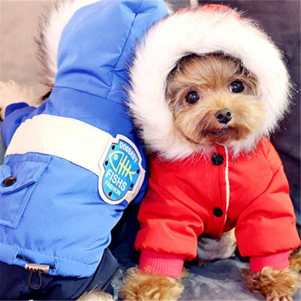 

thicken warm dog clothes winter pet outfit fur collar jumpsuit garment puppy clothing costume yorkshire pomeranian coat apparel