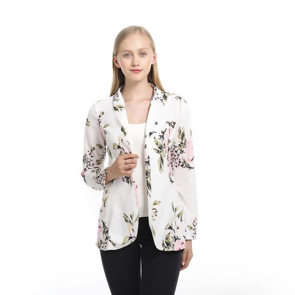 

women's suits & blazers elegant blazer feminino women floral long sleeve notched collar coat female outerwear, White;black
