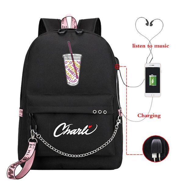 

charli damelio backpacks usb charge school bags women's bagpacks men travel bagpack bookbag mochila for teenager boys girls backpack