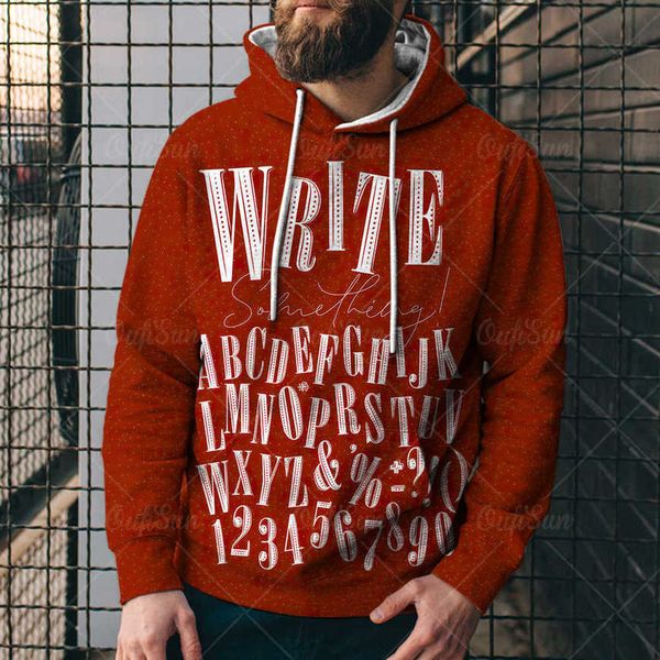 

men's loose 3d digital printed hooded sweaters 7lpn, Black