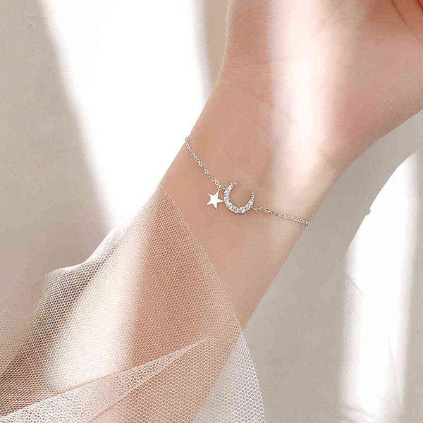 

simple cute star moon pendant adjustable chain bracelet trendy exquisite shiny zirconia charm women jewelry lovers gift, Golden;silver