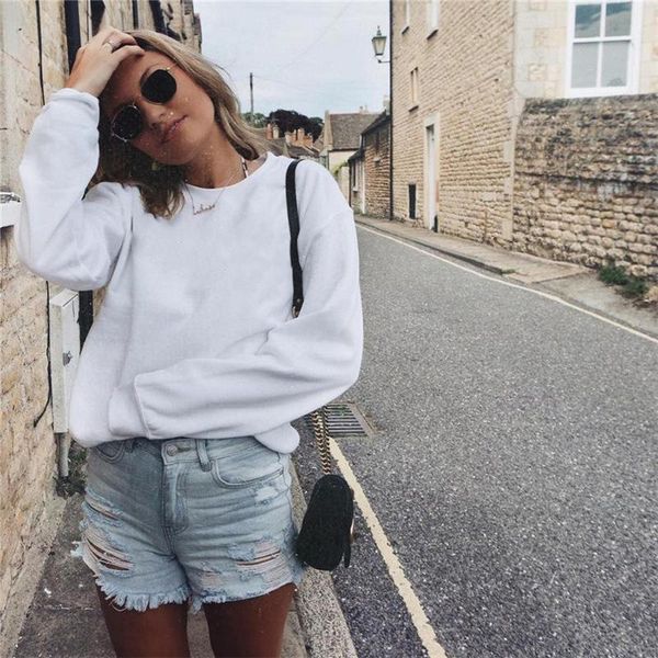 

women's t-shirt autumn keep warm women long sleeves solid color fashion tees full sleeve round neck black white shirt