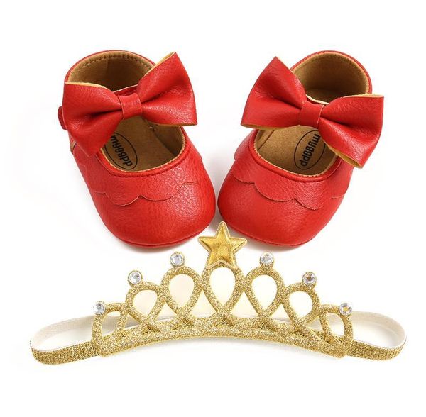 

first walkers infant born kid baby baptism shoes and headband set cute bowknot mary jane flats crown hairband for girls 0-18m
