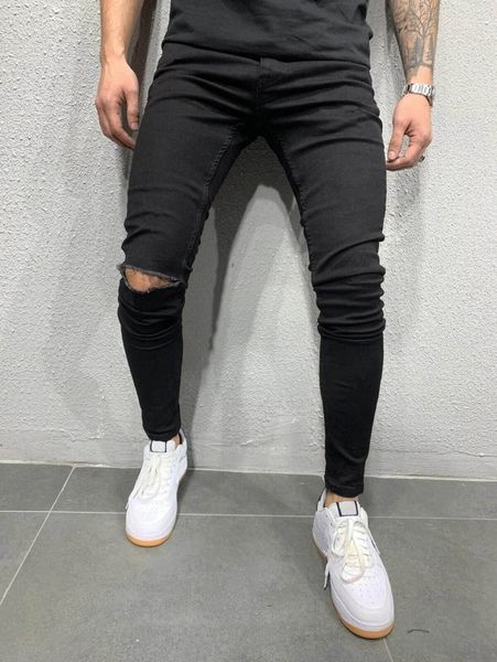 

men ripped solid zipper fly jeans l1bg#, Blue