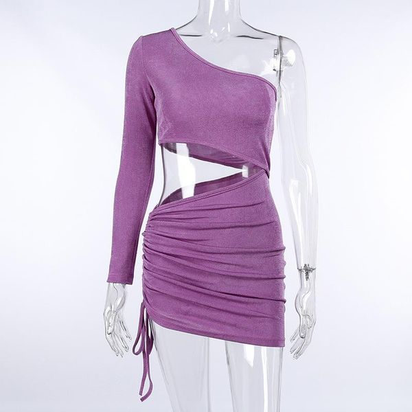 

casual dresses jiakde mujer hollow out bodycon mini dress women purple long sleeve one shoulder y2k bandage summer party undefined, Black;gray