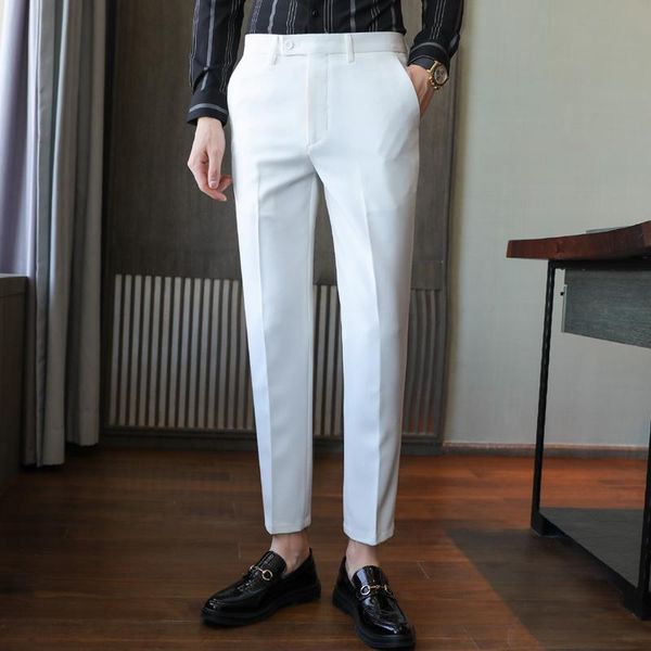 

men's suits & blazers british mens style suit pants business casual slim fit men dress solid formal wear office trousers, White;black