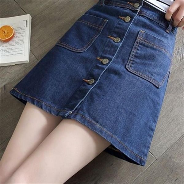 

skirts 2021 summer womens white ladies a-line jeans short skirt button high waist denim pockets harajuku mini quality jean, Black