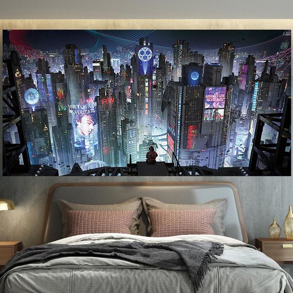 

tapestries skyscraper night scene tapestry wall hanging bedroom background home decoration blanket