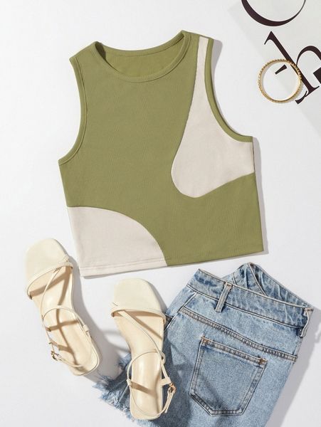 

colorblock rib-knit tank d9ty#, White
