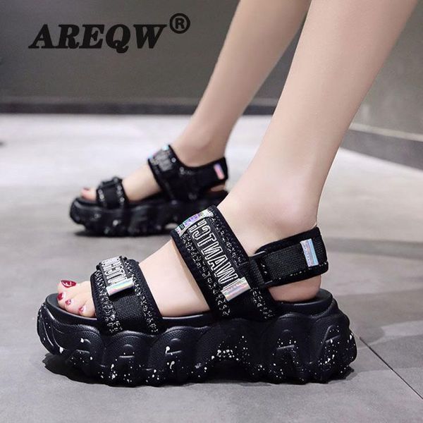 

sandals platform women's 2021 summer shoes casual sports sandalia, Black