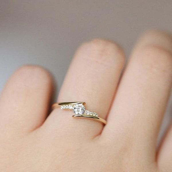 

wedding rings zhouyang ring for women simple style cubic zirconia light gold color fashion jewelry kbr103, Slivery;golden