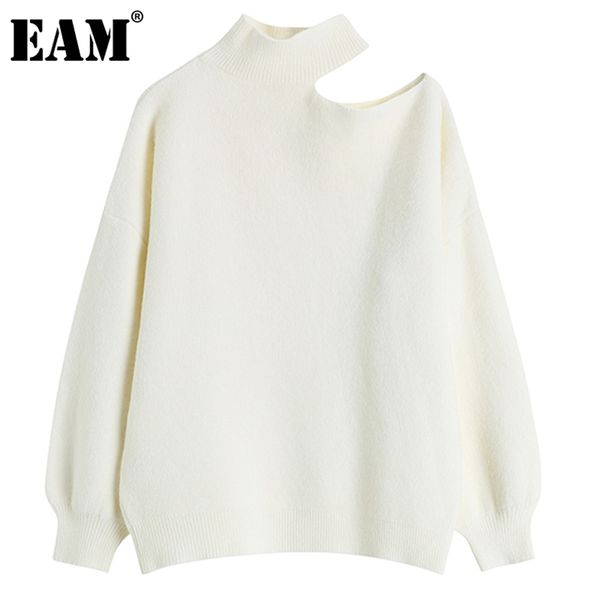 

[eam] off shoulder knitting sweater loose fit turtleneck long sleeve women pullovers fashion spring autumn 2022 1dd5339 211221, White;black