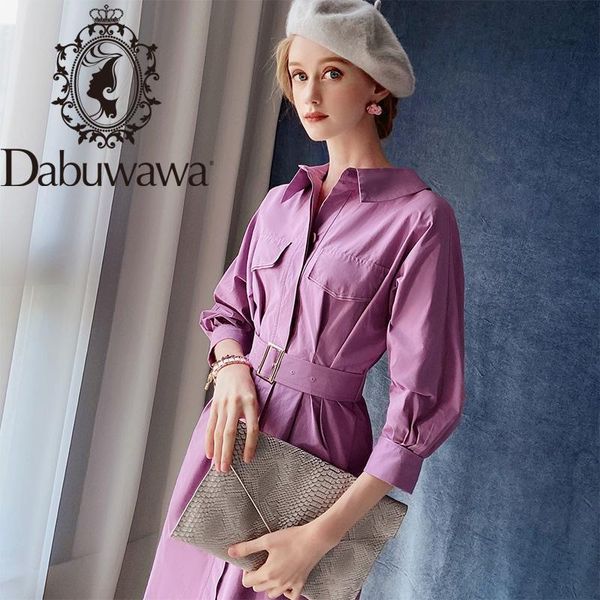 

casual dresses dabuwawa vintage purple dress women batwing sleeve turn-down collar single breasted sashes pocket office lady dt1cdr002, Black;gray