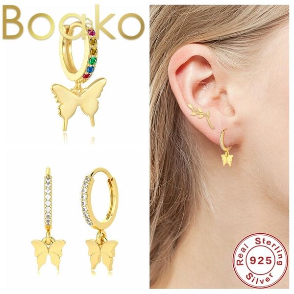 

hoop & huggie boako 925 sterling silver cute butterfly earrings for women fashion street style dangle jewelry gifts oorbellen, Golden;silver