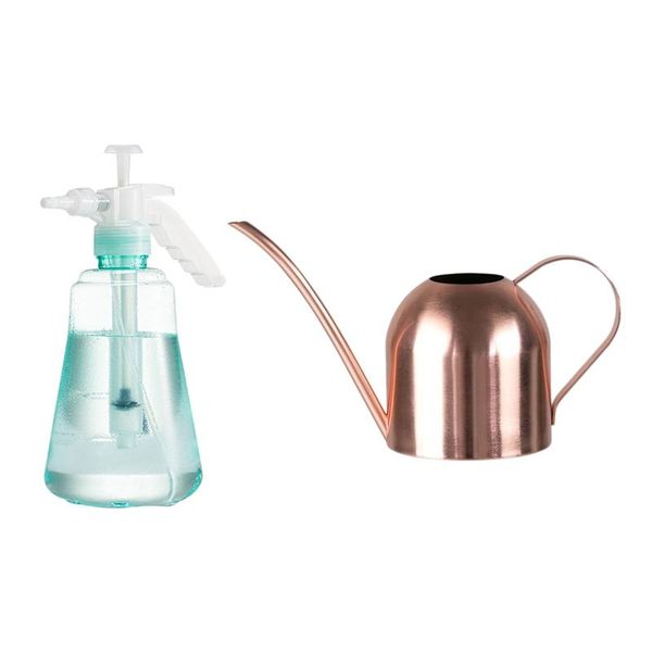 

watering equipments 2 pcs stainless steel long mouth pot green plant can golden kettle gardening tools