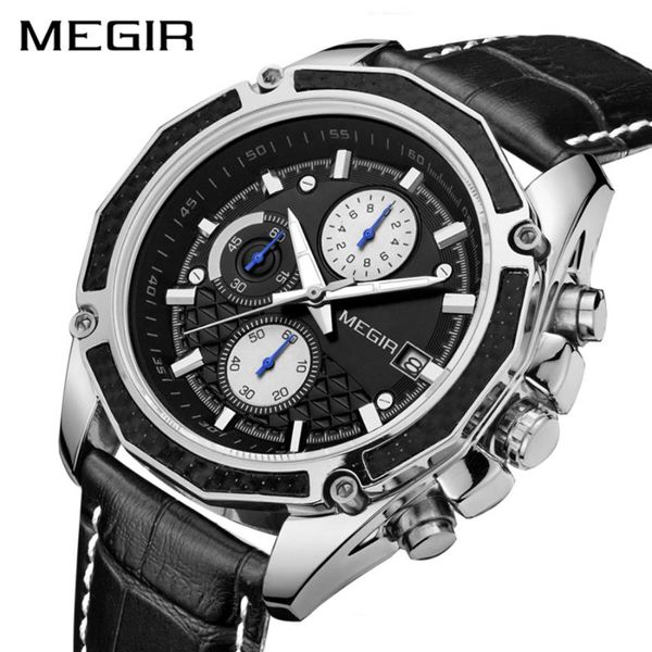 

wristwatches medir casual sport watches for men luxury wristwatch military leather wrist watch man clock fashion chronograph, Slivery;brown