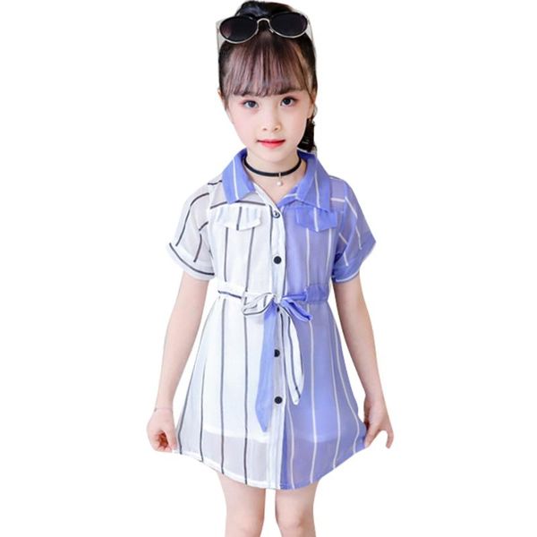 

kids dresses for girls striped girl shirt dress patchwork teenage children's clothing 6 8 10 12 14 girl's, Red;yellow