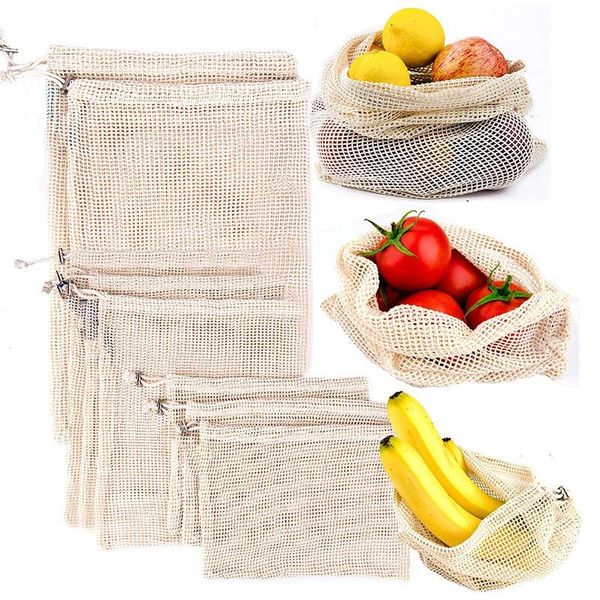 

hanging baskets reusable cotton vegetable bags home kitchen fruit and storage mesh with drawstring machine washable