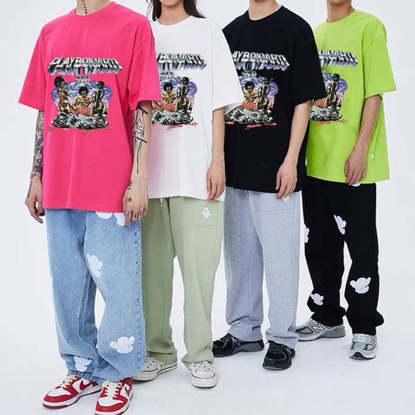 

men's t-shirts regular high street men women short sleeve loose t shirts awesome hip hop playboi carti tees mens oversized 2pac rap ts, White;black