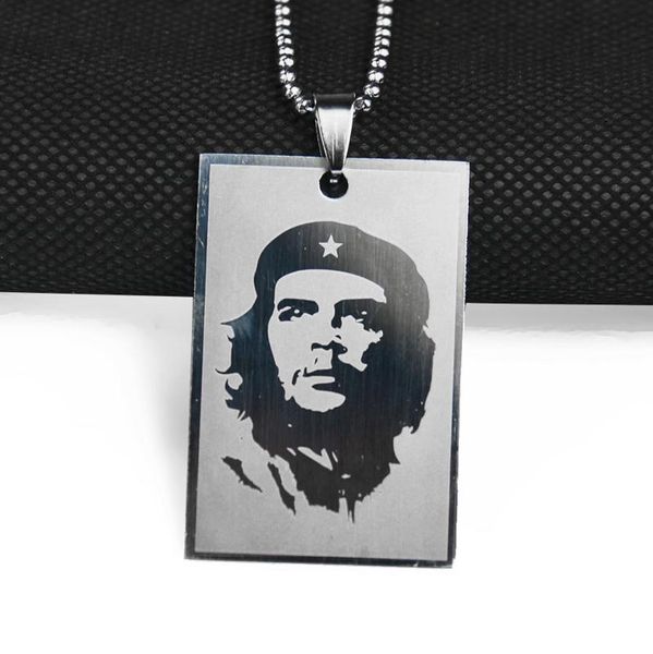 

hero metal ernesto che guevara portrait stainless steel tag pendant necklace punk laser plating beads chain men jewelry gift necklaces, Silver