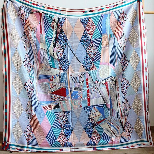 

scarves poker horse print 100% silk shawl cape extral large square wraps foulard 135*135cm, Blue;gray