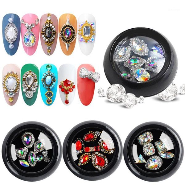 

pcs/box mixed charm alloy rhinestones 3d nail art decorations pearl crystal diamonds jewelry design manicure diy ornaments1, Silver;gold