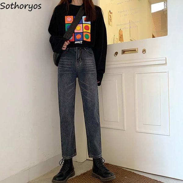 

jeans women blue vintage denim high waist loose straight korean womens all-match chic bf fashion daily streetwear ulzzang women's